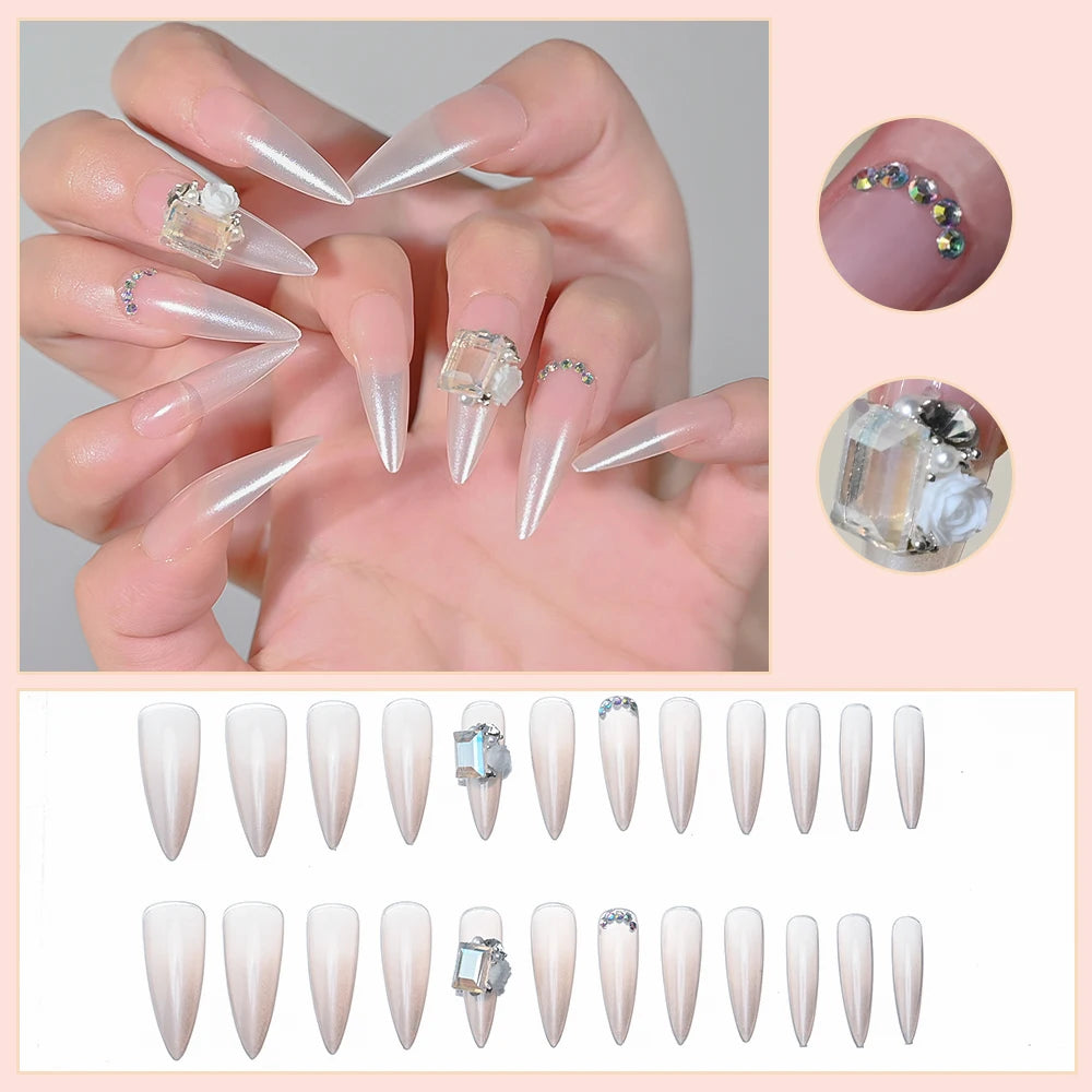 Kawaii Blush Pink 3D Bowknot & Pearl Press-On Nails πβ¨ | 24pcs Adorable Fake Nail Tips for Cute DIY Manicures!