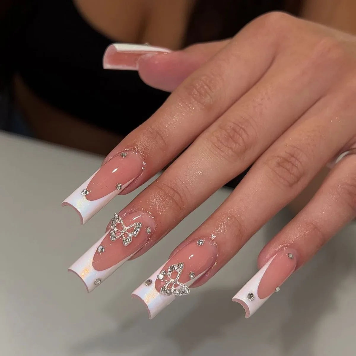 Kawaii Pink Bow Ballet Coffin Press-On Nails πβ¨ - 24 Pcs Full Cover Magic!