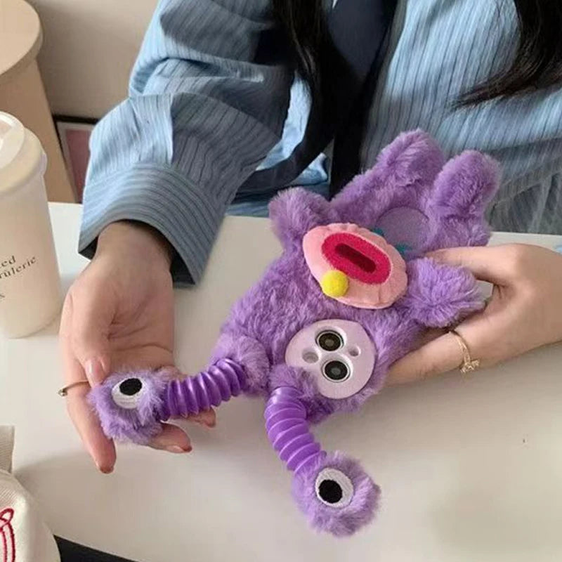 Kawaii Little Monster Plush Phone Case for iPhone 📱✨ - Soft, Glowing & Adorable! 🦖💖