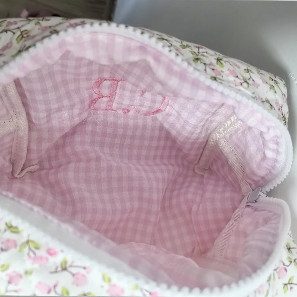 Kawaii Custom Floral Makeup Bag πΈβ¨ | Adorable Cotton Travel Toiletry Case π | Personalized Birthday Gift for Girls π