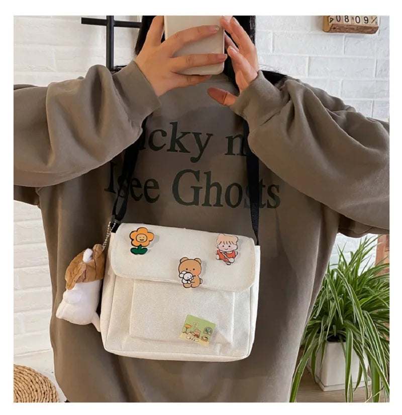 Charming Kawaii Canvas Crossbody Bag πβ¨ - Harajuku Style for Trendy Girls πΈπ