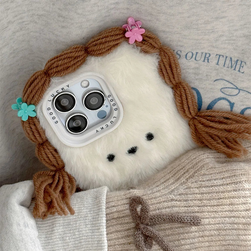 Kawaii 3D Plush Flower Puppy Phone Case πΈπΆ for iPhone 15/16/14/13/12 - Shockproof Bumper Cover! πβ¨