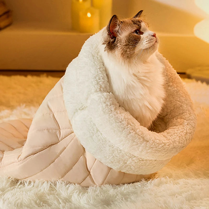 Cozy Kawaii Cat Tunnel Nest πΎπ Soft Plush Sleeping Bag for Purr-fect Snuggles! π€π±