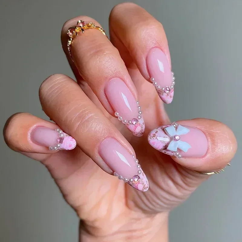 Kawaii 24Pcs Almond Press-On Nails - Cute Designs & Stylish Fake Nail Art! 💅🌟