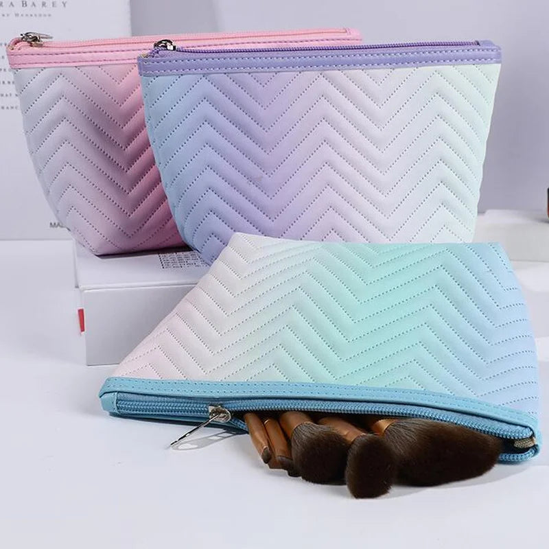 Kawaii Gradient Makeup Pouch πβ¨ | Stylish PU Leather Cosmetic Bag for Travel & Essentials ππ