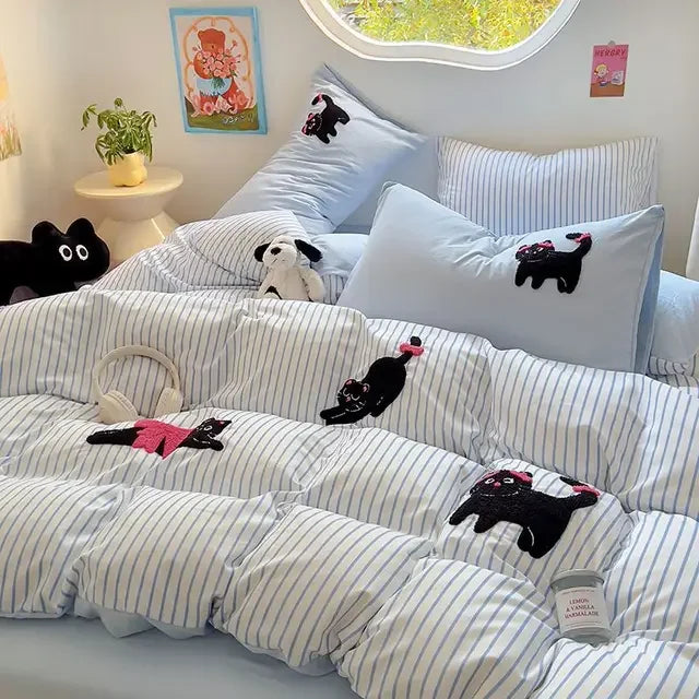 Kawaii Cat Dreamland Bedding Set π±π Cozy Duvet, Sheets & Pillowcases for Happy Sleep! πβ¨