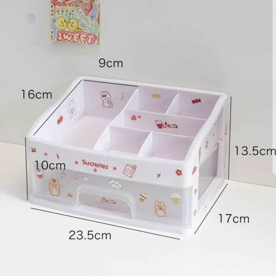 🌸 Cute Pink Kawaii Makeup Drawer Organizer 💖 - Ins Heart-Shaped Desktop Storage Box ✨
