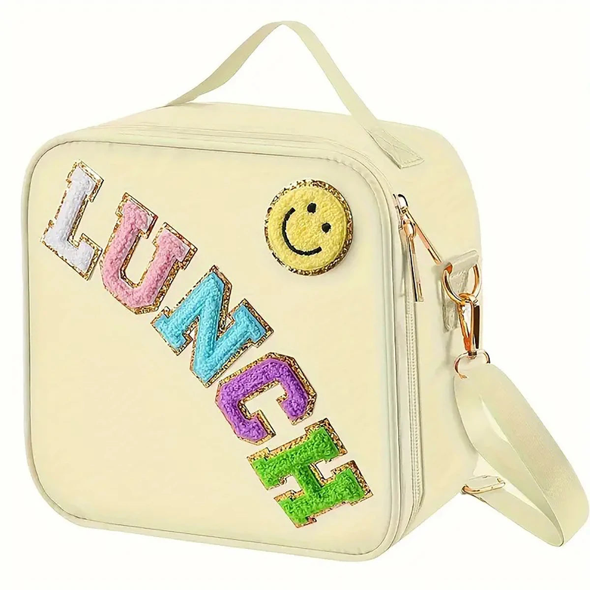 Kawaii Chenille Patch Insulated Lunch Bag πβ¨ | Adjustable Strap Nylon Lunch Box for School & Picnics ππ₯ͺ