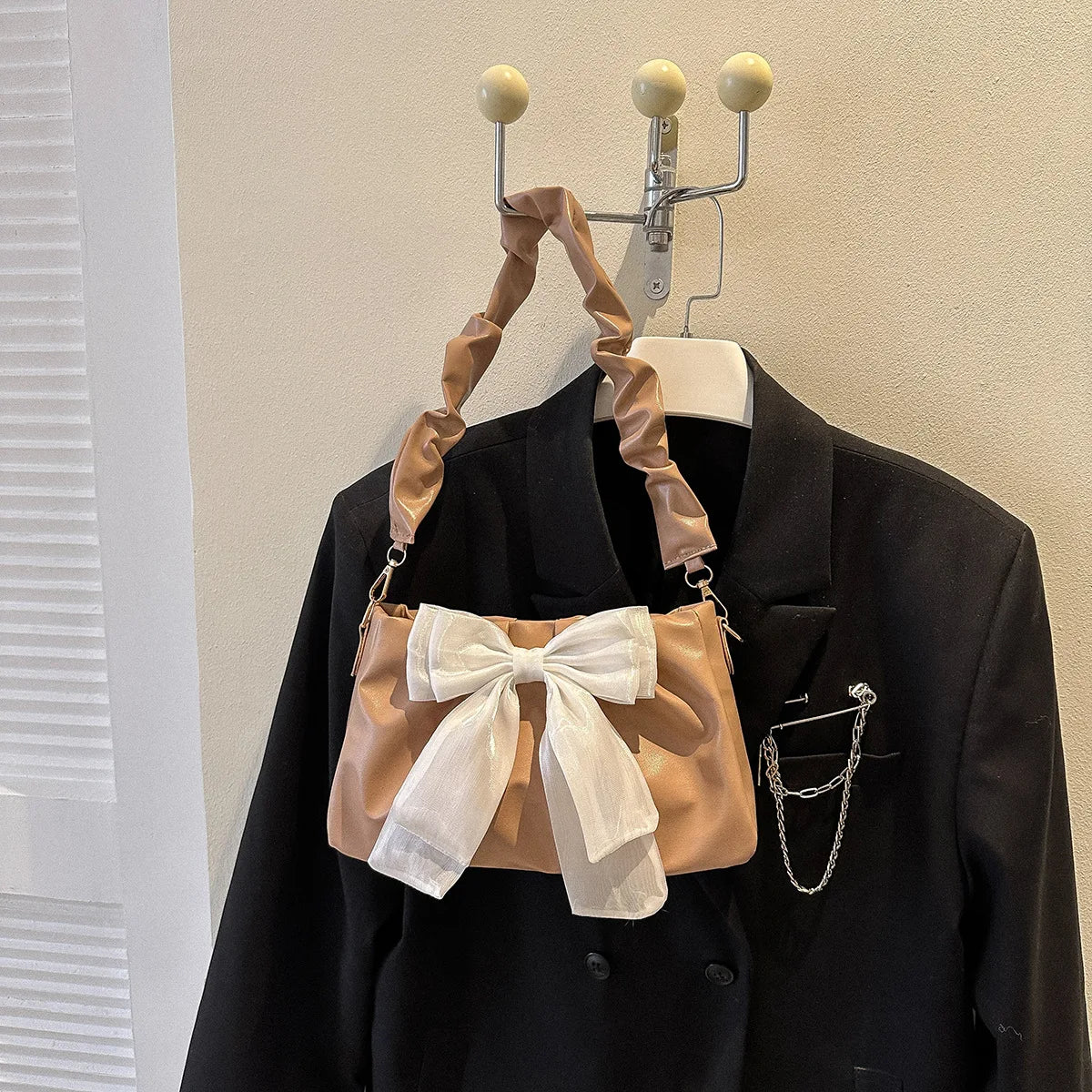 Kawaii Chic Bow Handbags for Women πβ¨ - Trendy Soft PU Shoulder Bags in Black, White, Blue & Khaki! ππ