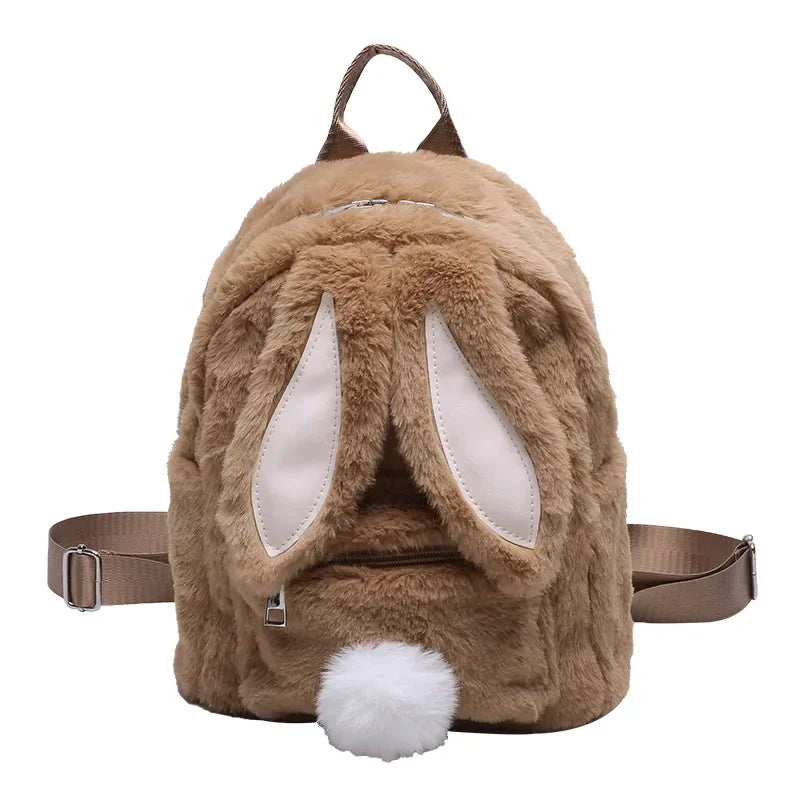 Plush Rabbit Ears Backpack Bag for Women Girl 2024 Funny Large Capacity Autumn Winter Travel Backpack School Bag
