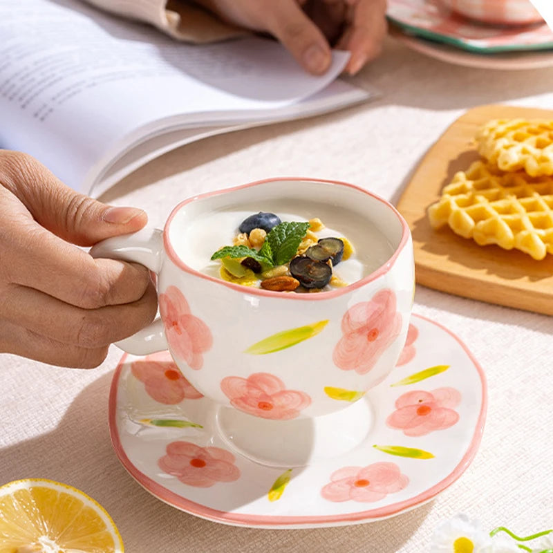 Whimsical Flower Heart Ceramic Mug πΌπ - Adorable Irregular Cup for Coffee, Tea & Juice! Perfect Gift for Kids & Girls!