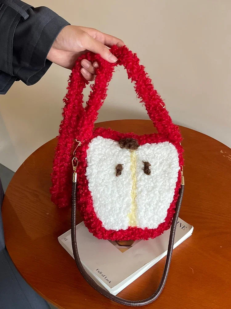 Kawaii Knitted Apple Shoulder Bag πβ¨ - Trendy Tote & Crossbody for Stylish Women!ππ