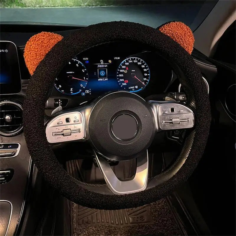 Kawaii Plush Bear Ear Steering Wheel Cover π»β¨ | Cozy Cartoon Car Accessory for Winter π₯Άπ