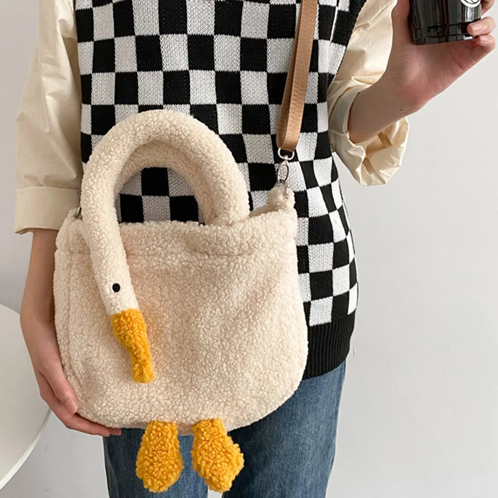 Kawaii Goose Plush Handbag π¦’β¨ | Cozy Winter Crossbody Tote for Girls π | Cute & Portable Shopping Bag π