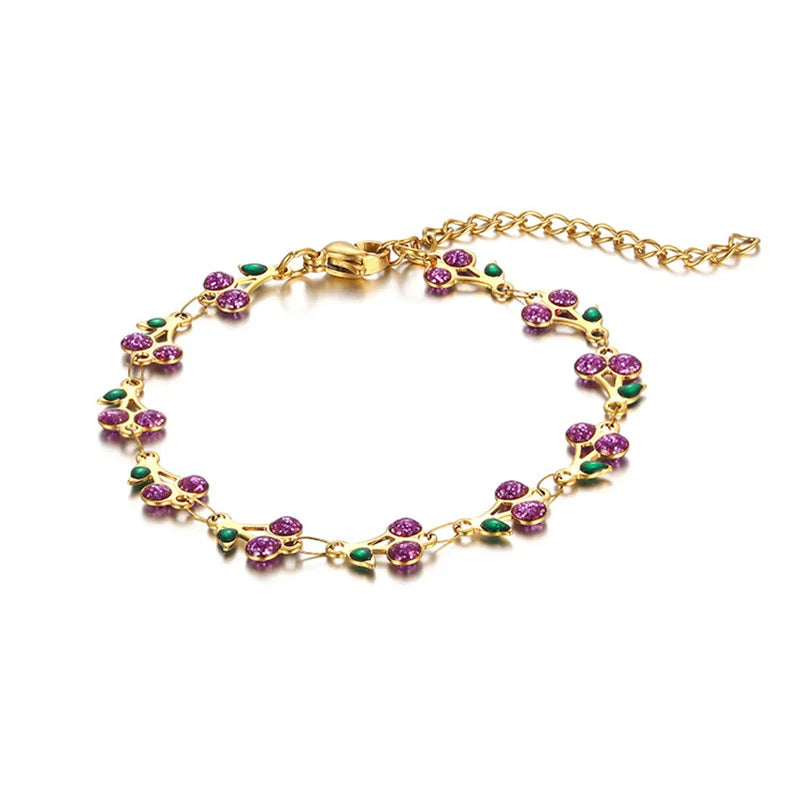Kawaii Cherry Blossom Charm Bracelet πβ¨ - Adorable Stainless Steel Jewelry for Women & Girls, Perfect for Parties & Gifts! ππ