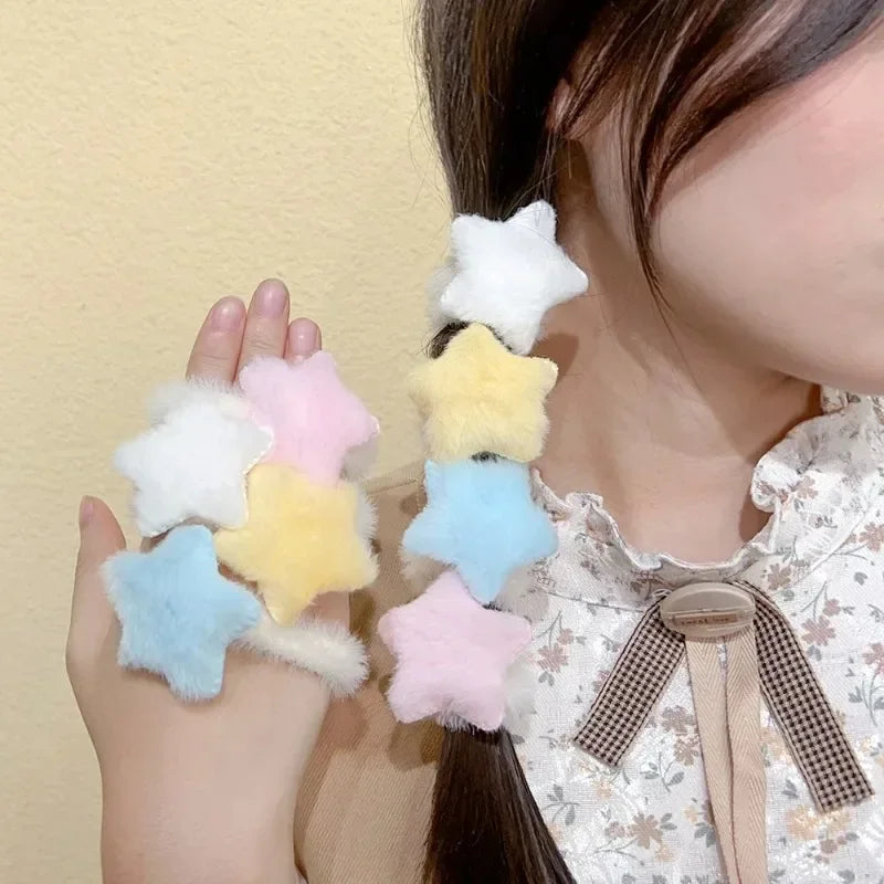 Kawaii Winter Furry Star Hair Ties πβ¨ Cute Plush Scrunchies for Girls & Women - Colorful, Fashionable Fur Hair Bands! π