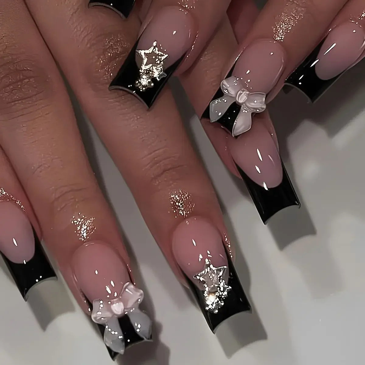 Kawaii Love Pattern Coffin Nails πβ¨ | 24Pcs Brown French Full Cover Press-On Tips π
π