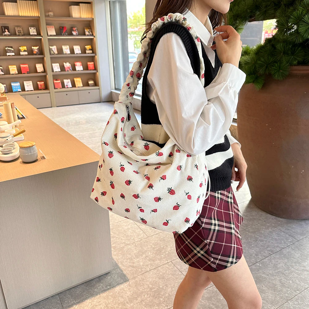 π Sweet Strawberry Dreams βοΈβ¨ Adorable Pleated Corduroy Crossbody Bag for Trendy Adventures! ππ - Pixie Quill