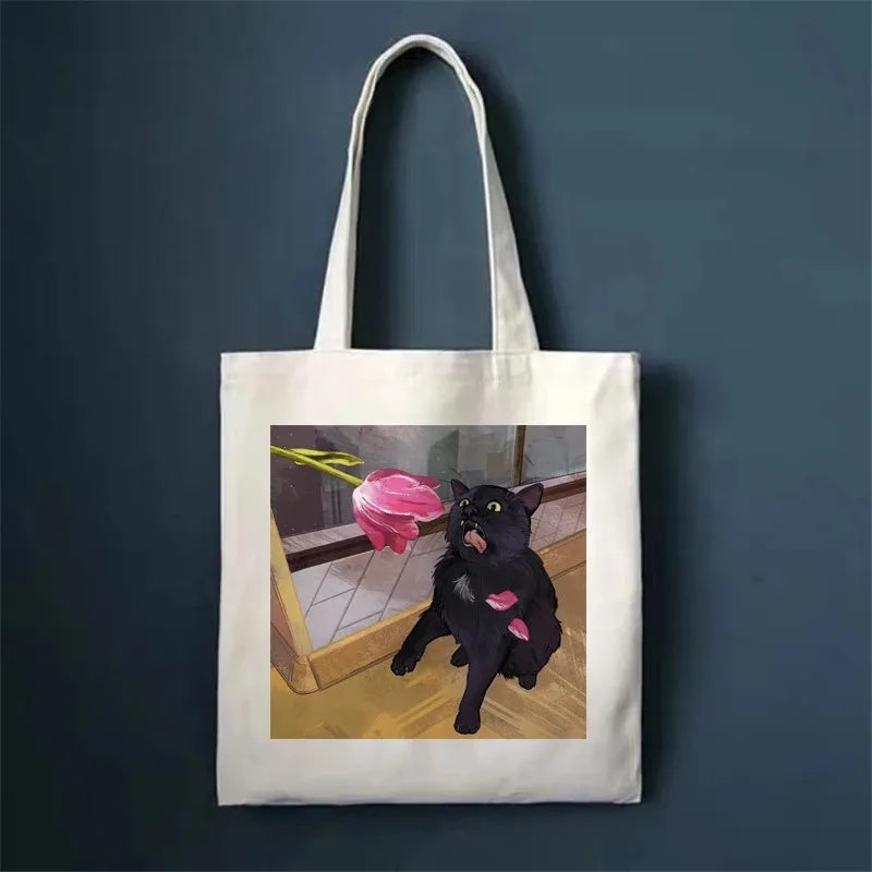 πΎ Whimsical Cat Canvas Tote π - Cute & Eco-Friendly Shopping Bag for Trendy Girls ποΈβ¨ - Pixie Quill