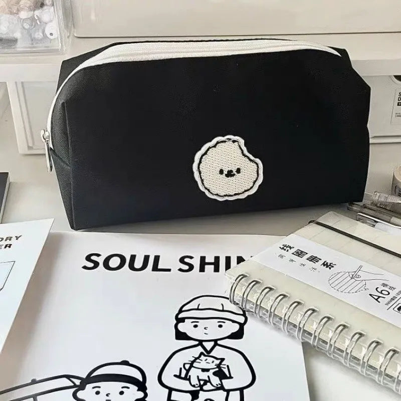 Kawaii Black Puppy Pencil Pouch πΎβ¨ - Large Capacity Stationery Organizer for School & Office!