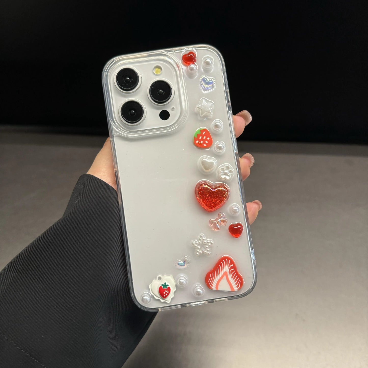 Kawaii 3D Heart Strawberry iPhone Case ππ | Cute Shockproof Back Cover with Chain for Girls πβ¨