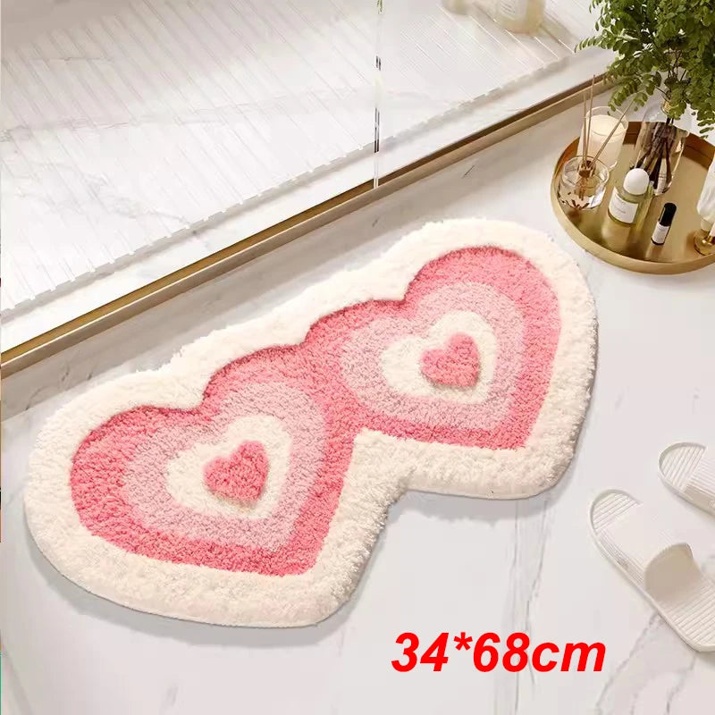 Kawaii Heart-Shaped Pink Tufted Bathmat ๐๐ Soft Bedroom & Living Room Rug | Aesthetic Home Decor ๐กโจ