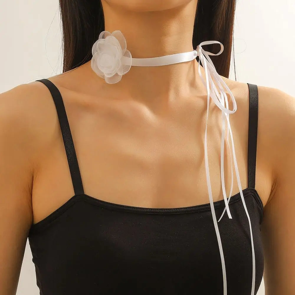 Kawaii Long Rose Flower Choker πΉβ¨ | Adjustable Romantic Necklace for Sweet Style πΈπ