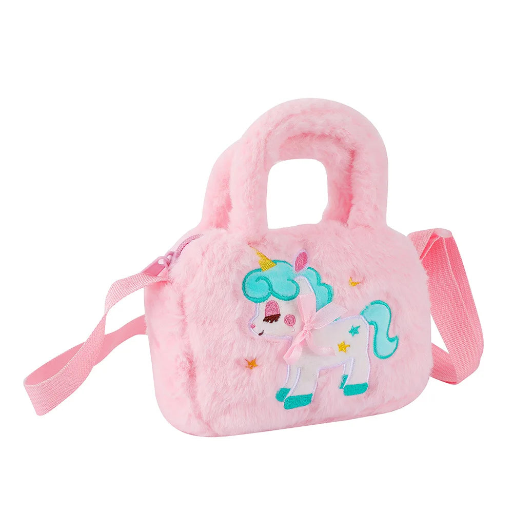 Kawaii Unicorn Plush Crossbody Purse π¦β¨ Fluffy Rainbow Handbag for Little Girls ππ Cute Cartoon Furry Shoulder Bag