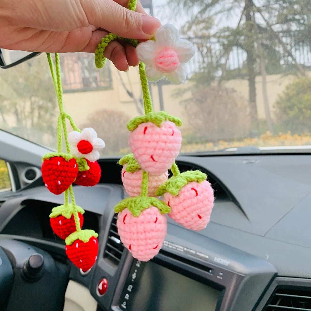 Kawaii Strawberry Blossom Car Mirror Charm πΈπ | Adorable Rear View Decor for Teens & Gifts! πβ¨