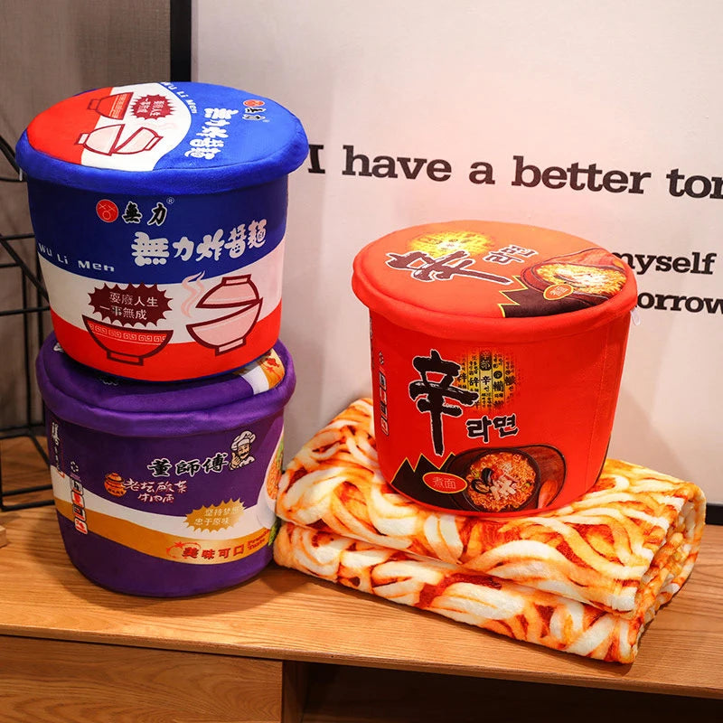 Kawaii Instant Noodle Plush Blanket πβ¨ - Adorable Ramen Pillow & Storage Bucket for Cozy Naps! ππ