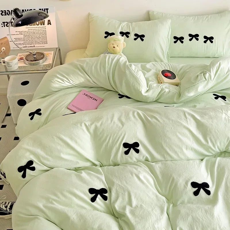 Whimsical Pink Bow Duvet Set πΈβ¨ - Enchant Your Bedroom with 3D Embroidery & Cozy Comfort! π€π