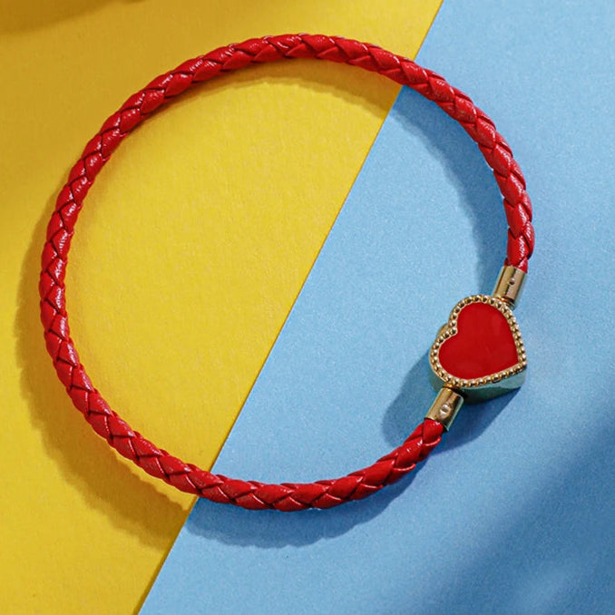 Kawaii Heart Charm Bracelet πβ¨ | Pink & Red Braided Leather for Women | Cute Wedding & Party Jewelry Gift π