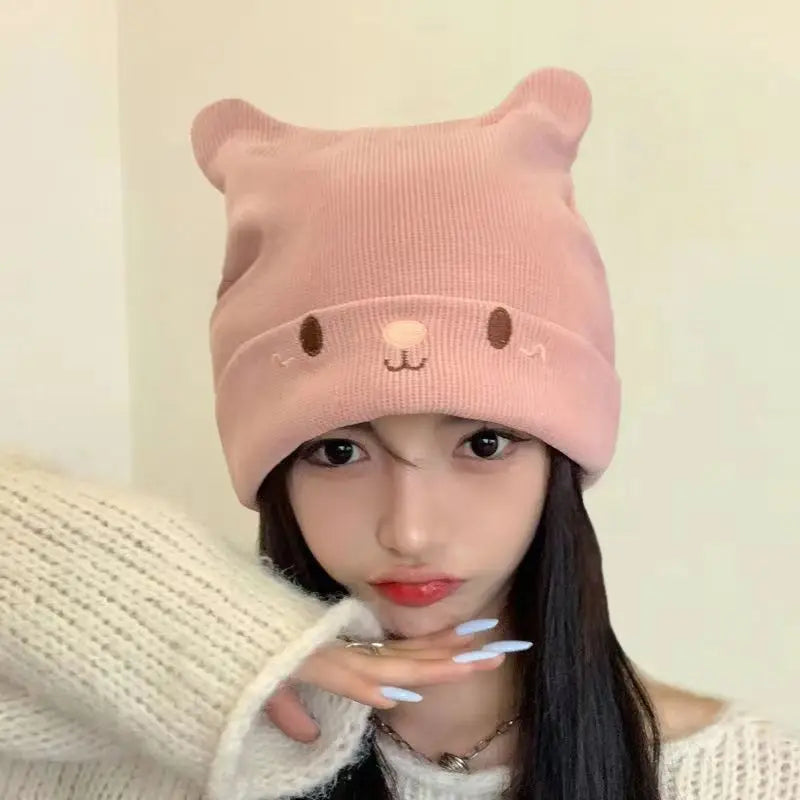Kawaii Bear Ears Knitted Beanie π»β¨ - Adorable Winter Hat for Trendy Girls!