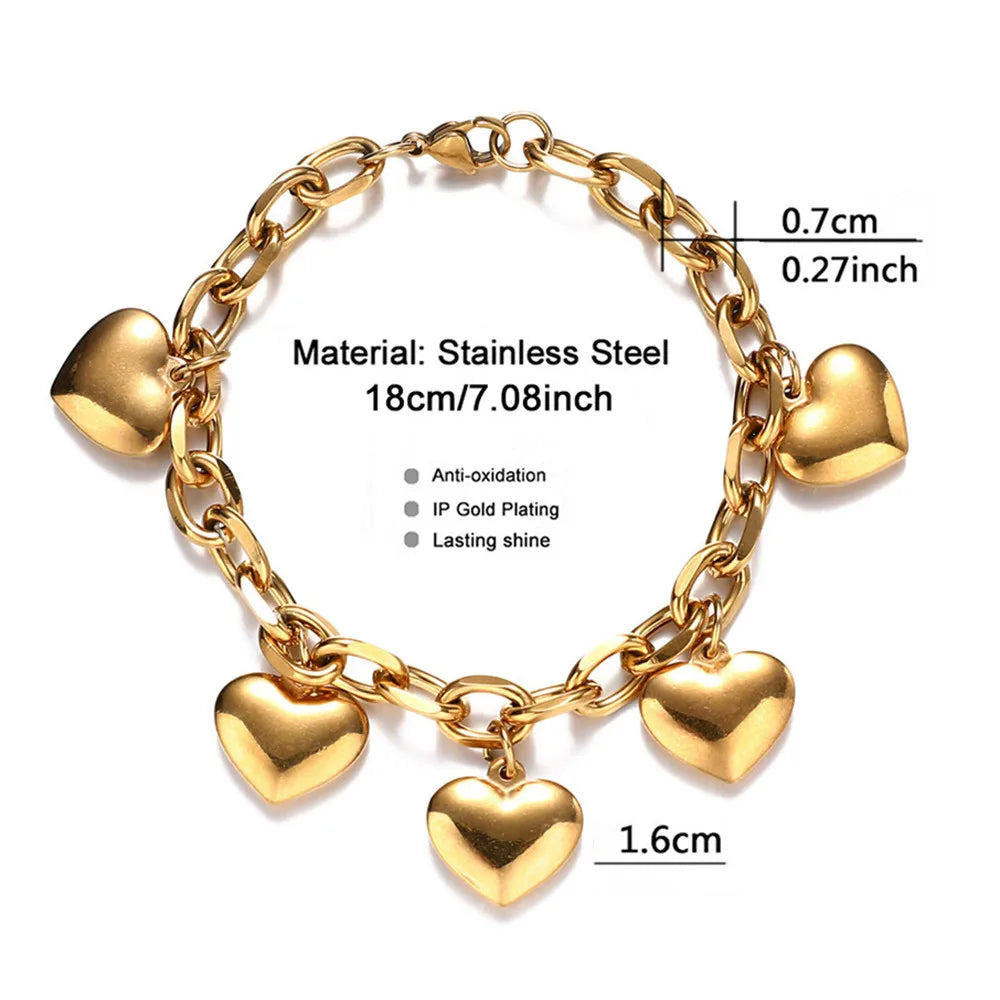 Kawaii Heart Charm Bracelet πβ¨ - Cute Stainless Steel Chunky Chain for Trendy Women | Perfect Valentine's Day Gift! π