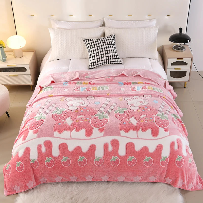 πΈπ Adorable Pink Strawberry Rabbit Throw Blanket for Cozy Cuddles! π°β¨ - Pixie Quill