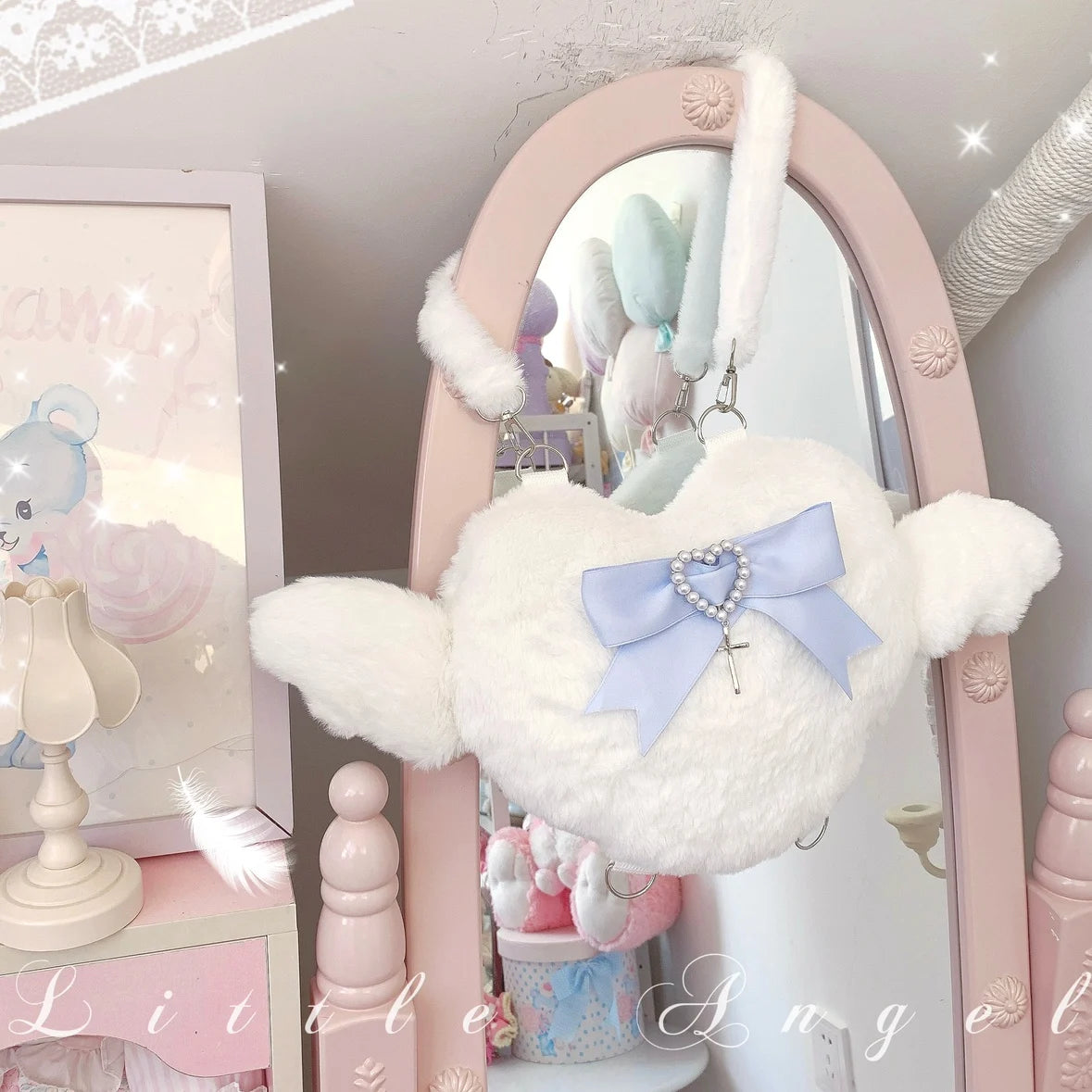 Kawaii Love Wings Mini Backpack πβ¨ | Cute Furry Lolita Shoulder Bag for Girls ππ