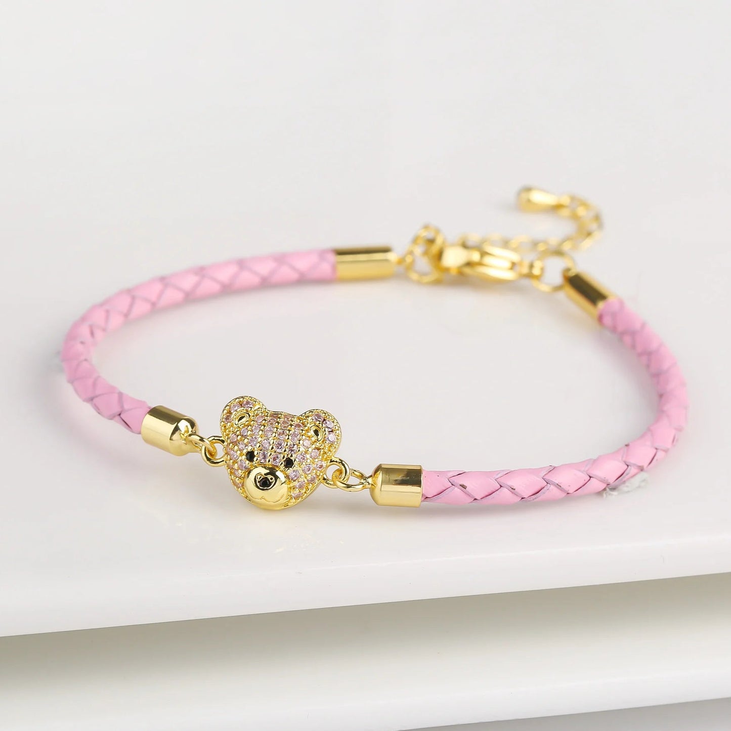 π»β¨ Adorable Bear Zirconia Charm Bracelet - 6 Color Adjustable Leather Rope for Everyone! ππ