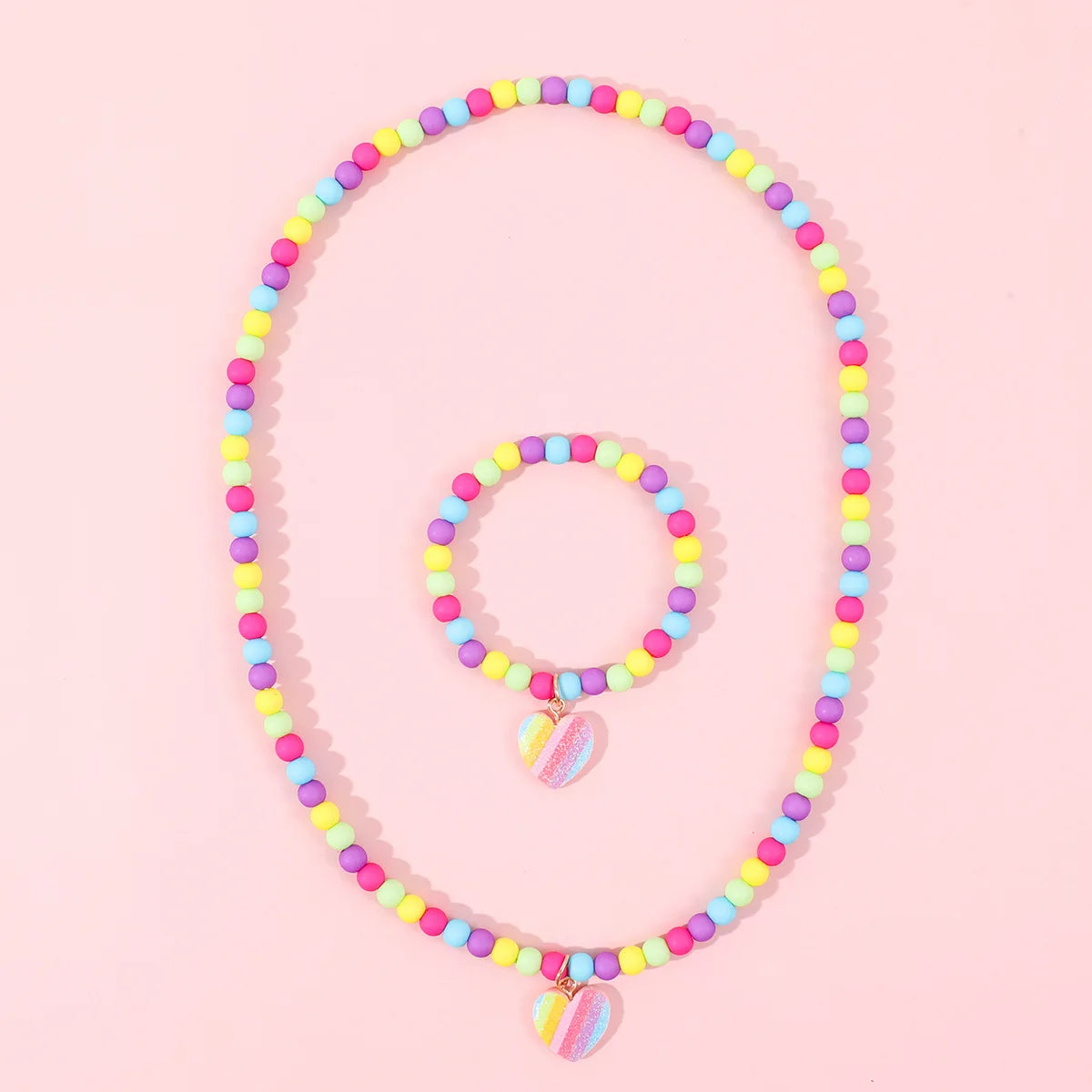 Kawaii Heart Charm Necklace & Bracelet Set ππ | Adorable Children's Jewelry Gift with Colorful Beads for Girls πβ¨