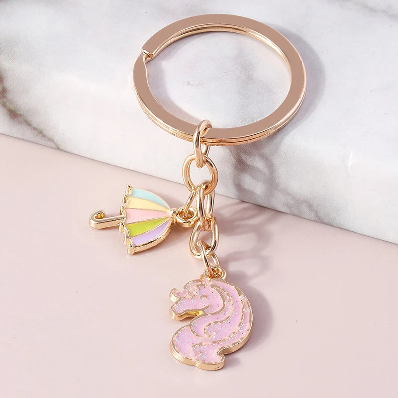 Kawaii Unicorn Castle Keychain π¦β¨ Cute Enamel Pendant for Girls & Women - Perfect DIY Handbag Accessory & Gift! ππ