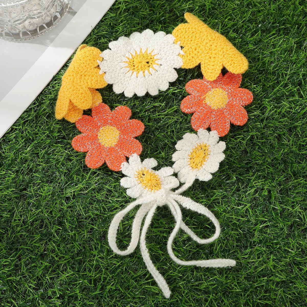 Kawaii Boho Flower Crochet Headband ๐ธโจ Vintage Turban Hair Scarf for Women - Fashionable Accessory for Every Season!