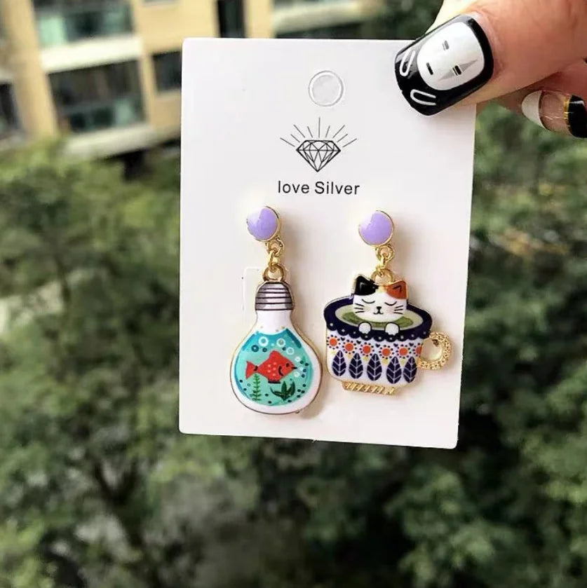 Kawaii Cat Cup Drop Earrings 🐱☕✨ - Adorable Dangle Jewelry for Women & Girls! Perfect Gift for Parties!