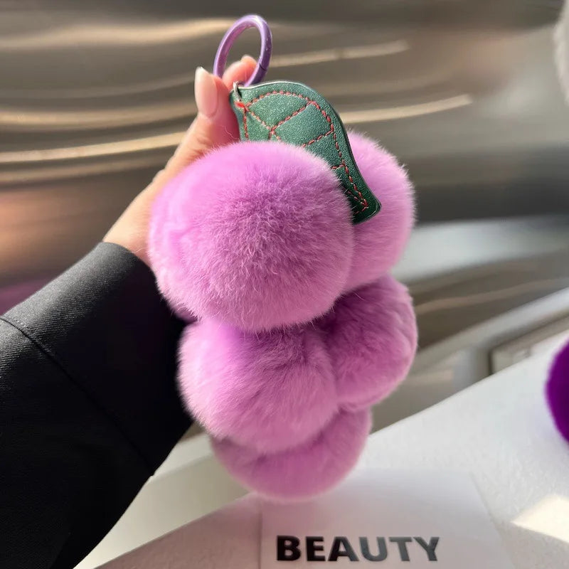 Furry Grape Keychain Plush Charm Cute Fur Accessory 🍇🧸