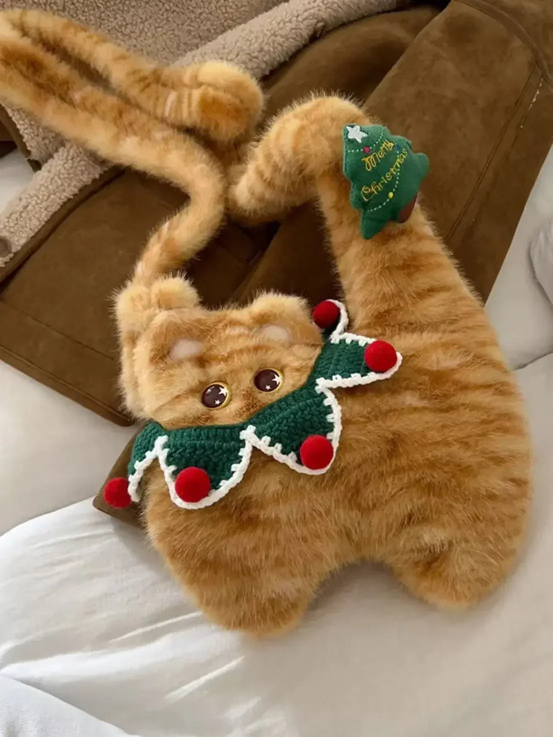 Plush Christmas Cat Crossbody Bag For Women Fuzzy Winter Phone Purse 🐱🎄
