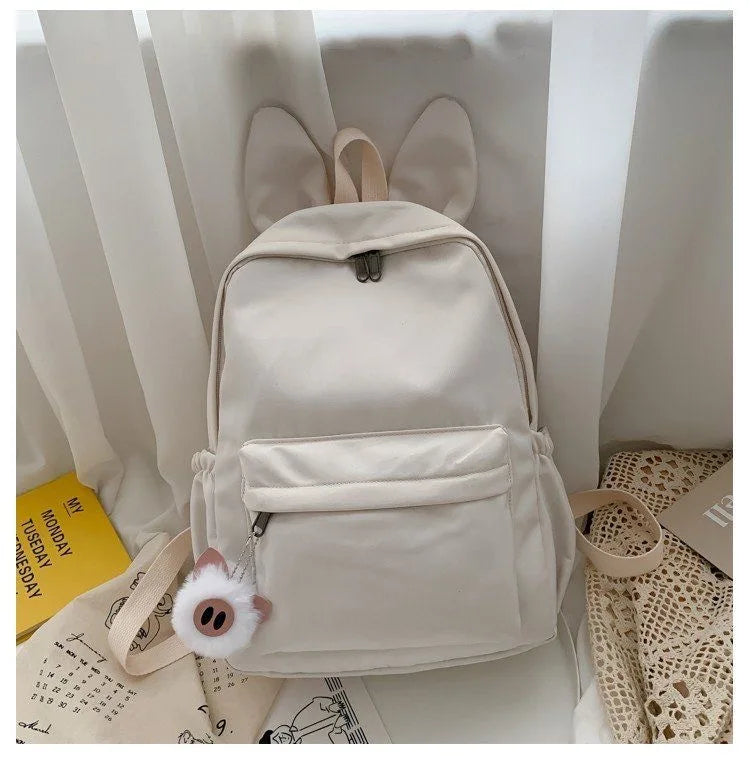 Kawaii Customizable Rabbit Ears Nylon Backpack πβ¨ | Personalized Embroidered Name Bag for Students ππ