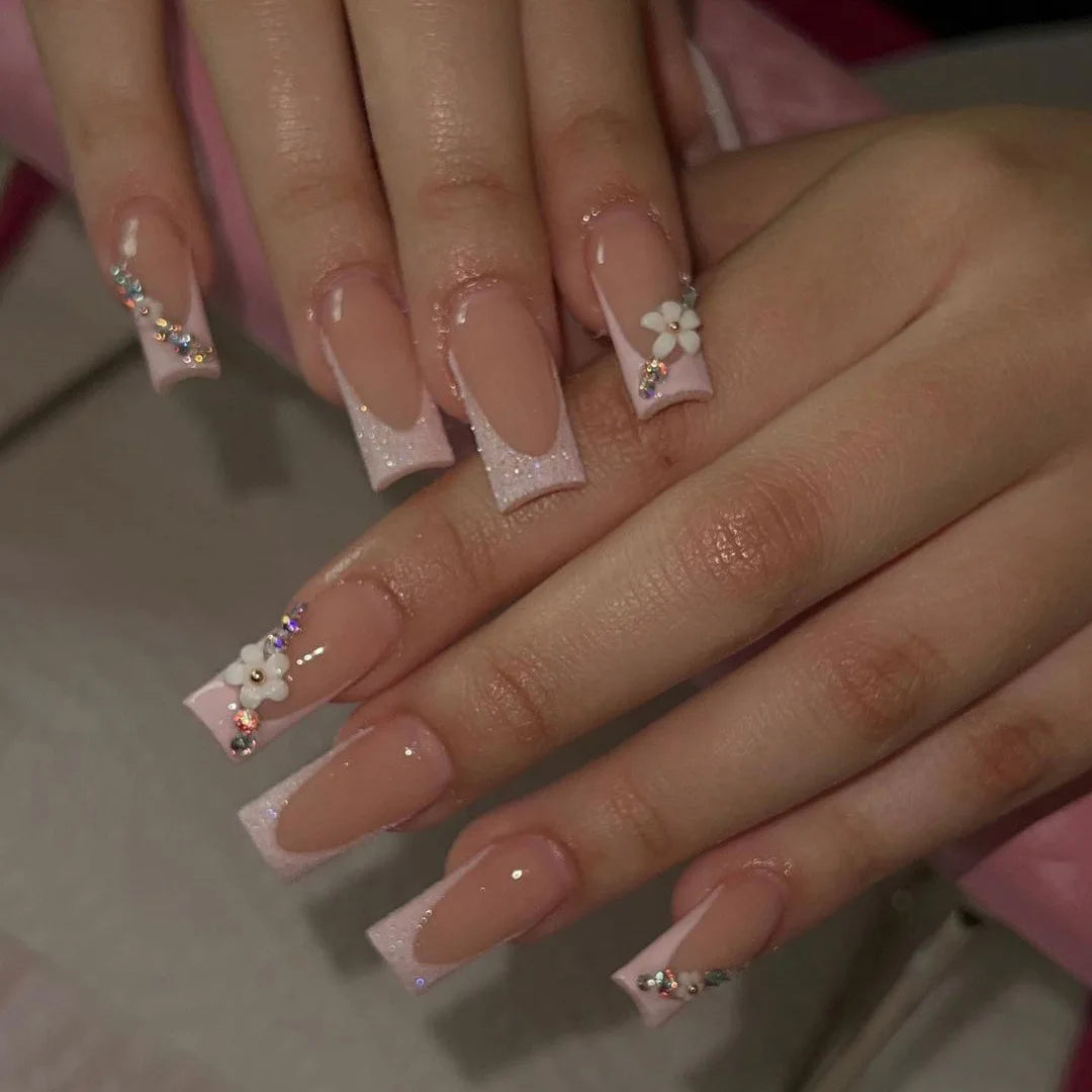 Kawaii Pink Bow Ballet Coffin Press-On Nails πβ¨ - 24 Pcs Full Cover Magic!