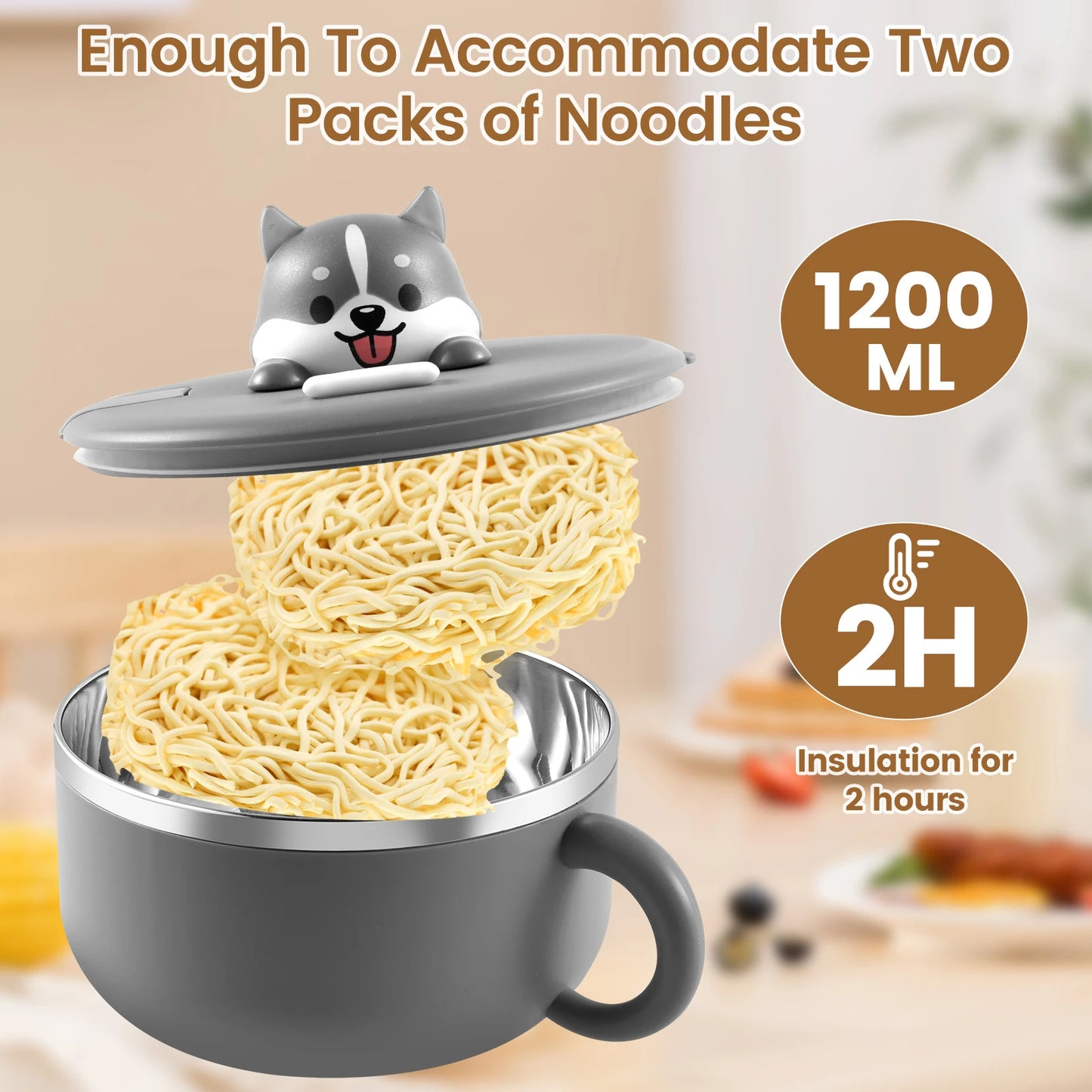 Kawaii 1200ml Stainless Steel Ramen Bowl πβ¨ with Cute Lid & Steam Vent - Perfect for Noodles, Soup, & Lunch On-the-Go! ππ₯’