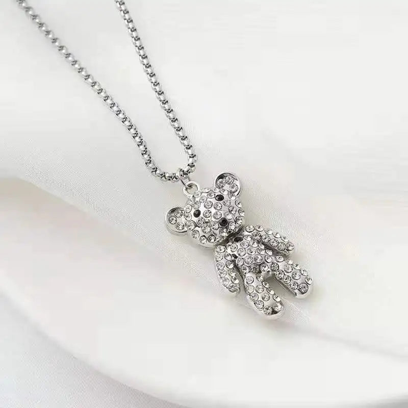 Kawaii Crystal Bear Pendant Necklace 🐻✨ - Adorable Bead Chain Jewelry for Women, Perfect Birthday Party Gift! 🎉💖