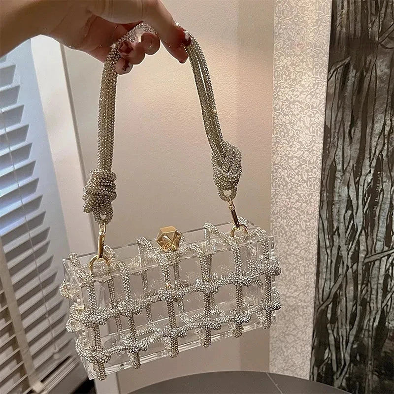 Charming Diamond Acrylic Clutch πβ¨ - Woven Knot Purse for Kawaii Weddings & Parties ππ