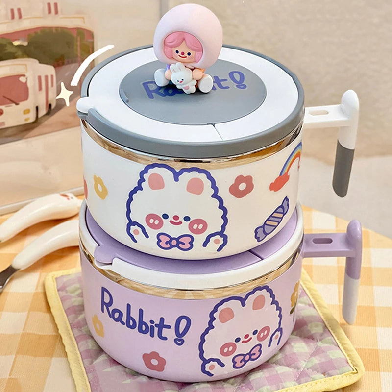 π° Adorable Stainless Steel Noodle Haven π - Portable Bento Bowl with Handle for Happy Lunches! - Pixie Quill