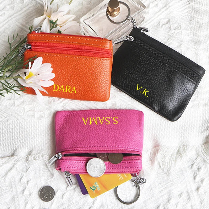 Kawaii Custom Leather Coin Purse πβ¨ | Adorable Personalized Key Ring Wallet π | Mini Cowhide Card Holder for Cute Gifting π